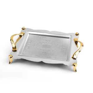 سینی استیل دالبری پایه دار بزرگ طلایی –B3168G