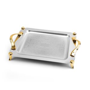 سینی استیل مستطیل کوچک پایه دار طلایی- B1268G